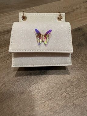 Aldo White Glitter Mini Bag with Iridescent Butterfly